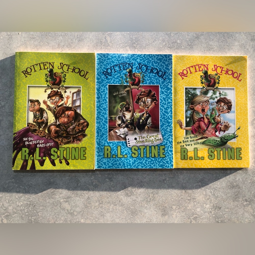 R.L. Stine Rotten School Kids Book Set - Yellow, Blue, Green Covers 3 Books